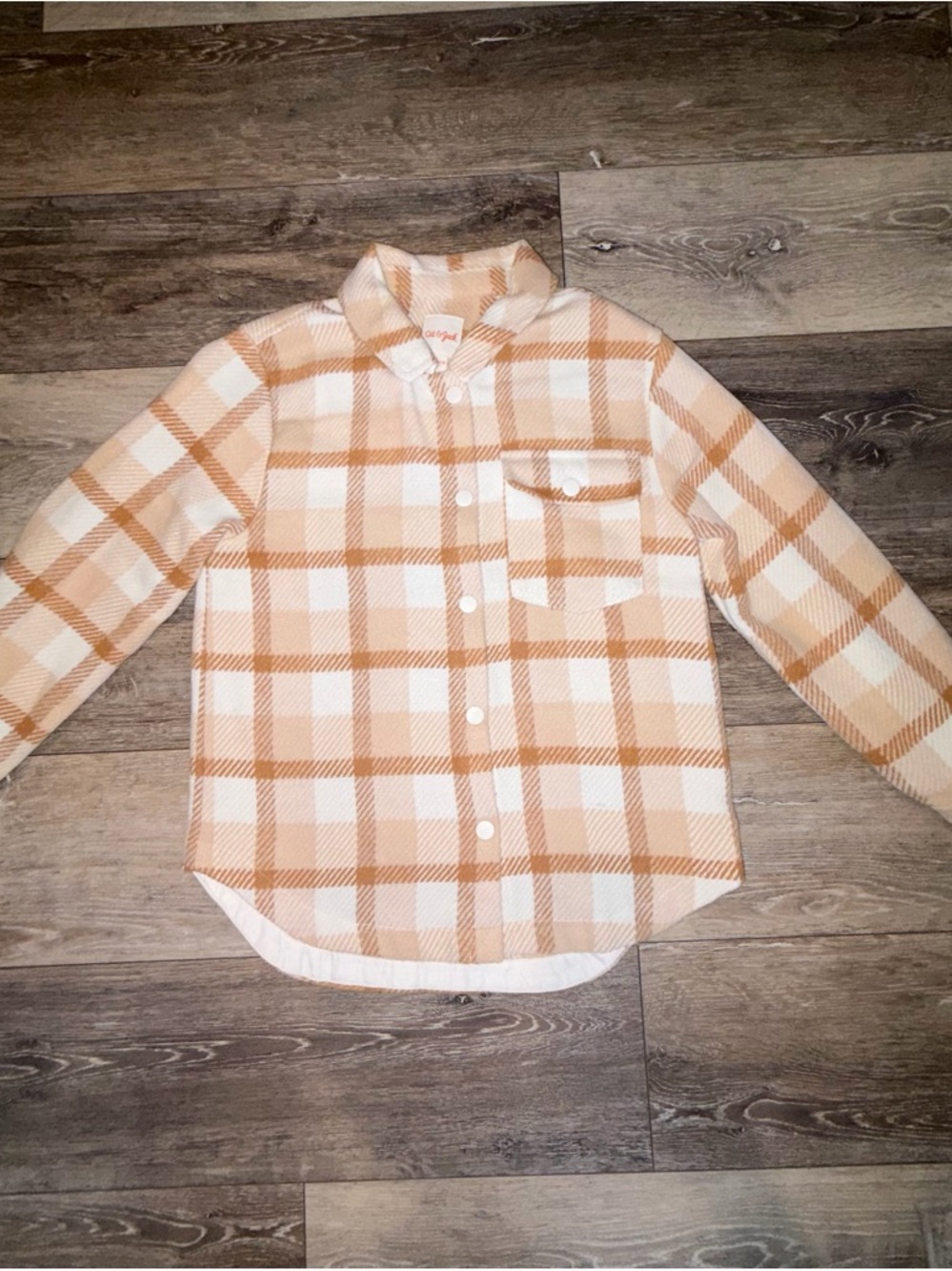 Cat & Jack Cream and Tan Plaid Kids Jacket
